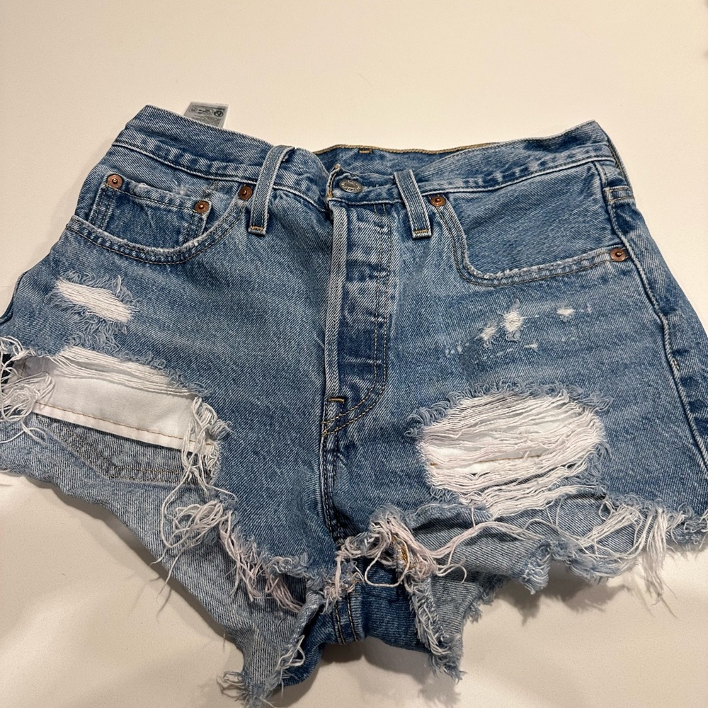 Levi’s Distressed Blue Denim Shorts